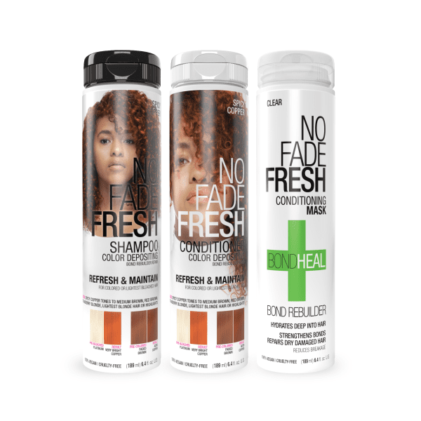 No Fade Fresh Spicy Copper shampoo conditioner set with BondHeal deep conditioning hair mask