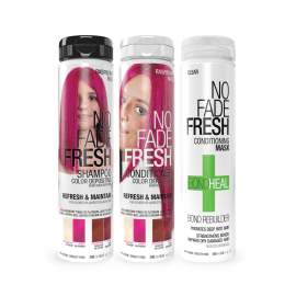 No Fade Fresh Raspberry Rush shampoo conditioner set with BondHeal deep conditioning hair mask